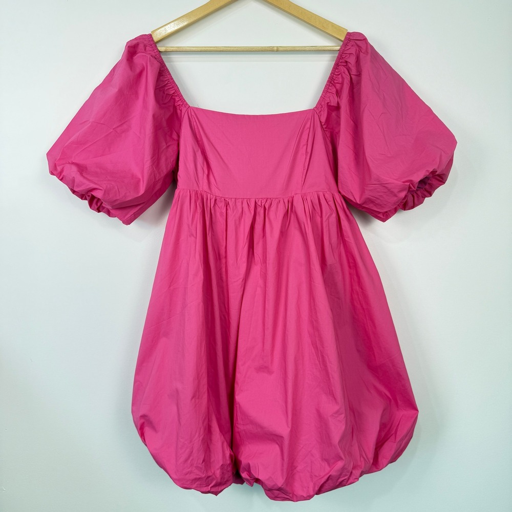 GeeGee Bubble Hem Mini Dress Womens Medium Pink Puff Sleeve Coquette‎ Party